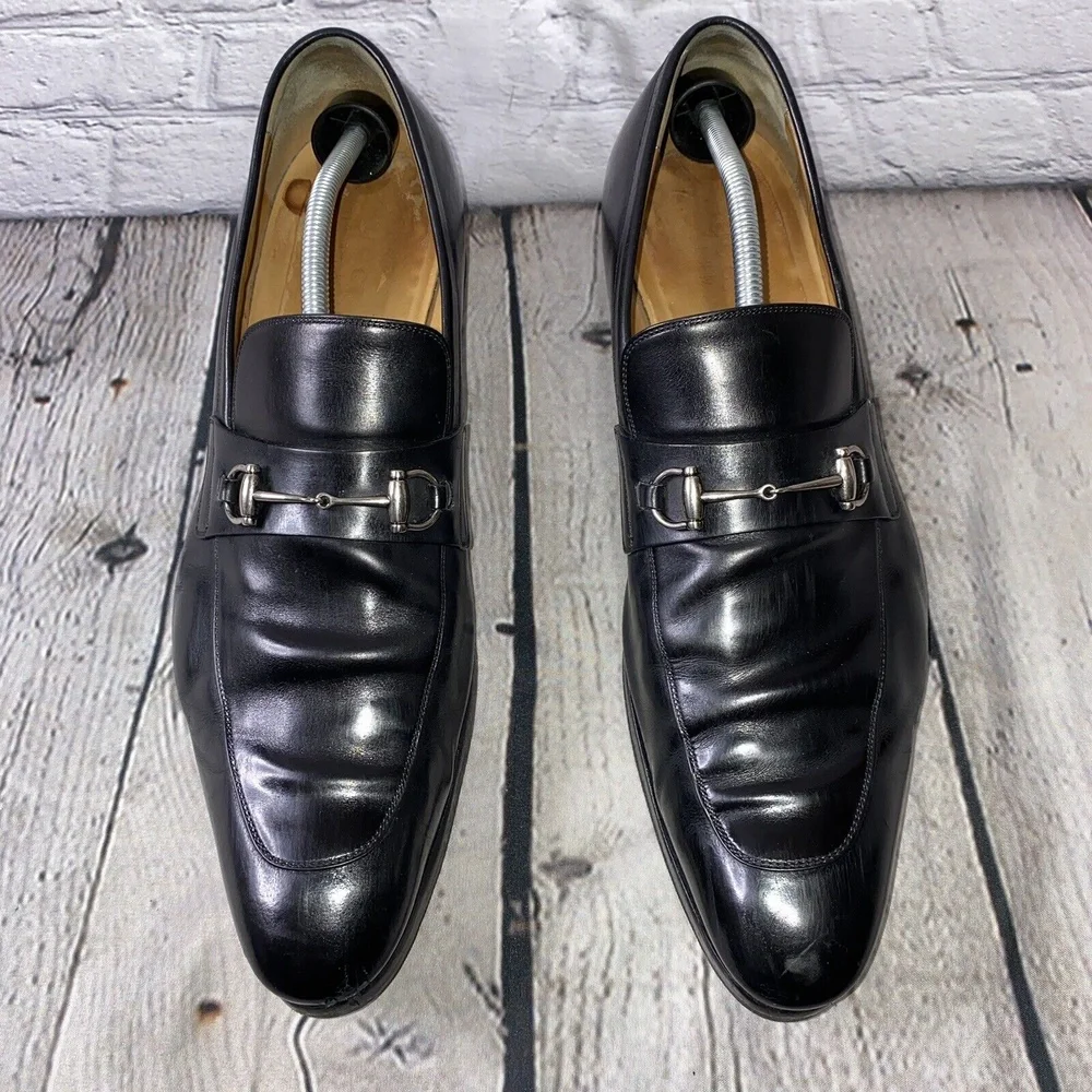 Gucci Horse Bit Men's 12.5 Vintage Black Made in Italy Leather Loafers 353016